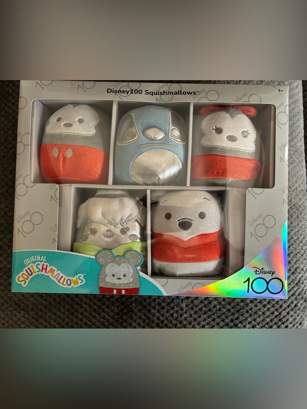Disney Silver Plush Squishmallows Set with Red and Light Blue Accents